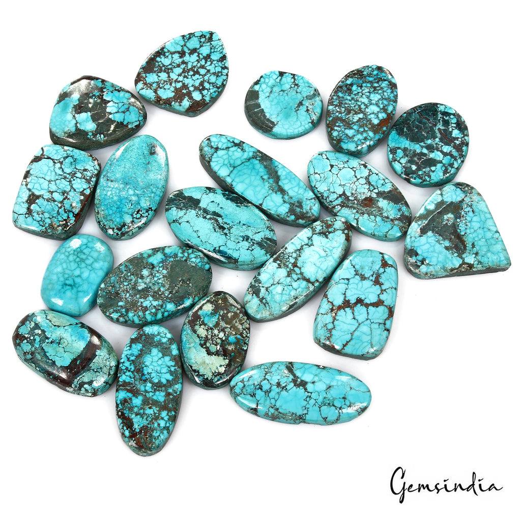 600 Ct/19 Pcs Natural Blue Arizona Spider Web Turquoise Mix Cab Loose Gems Lot