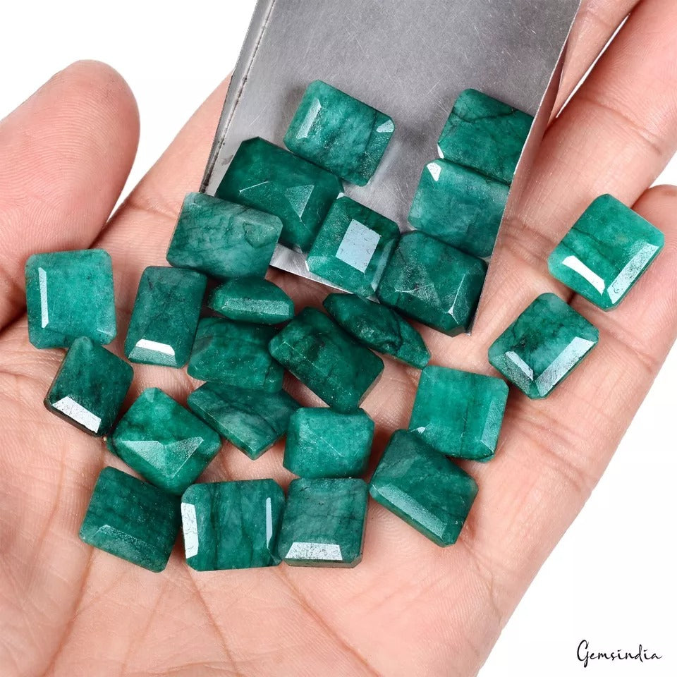 192.10 Ct/24 Pcs Natural Brazilian Green Emerald Octagon Cut Loose Gemstones Lot