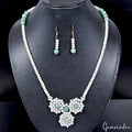 200 Cts Freshwater Pearl Green Emerald Gems Beaded Handmade Necklace & Earring