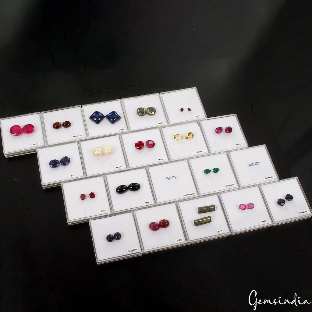 20 Pair Estate Genuine Multi Gems Loose Colorful Jewelry Stones Collection w/Box