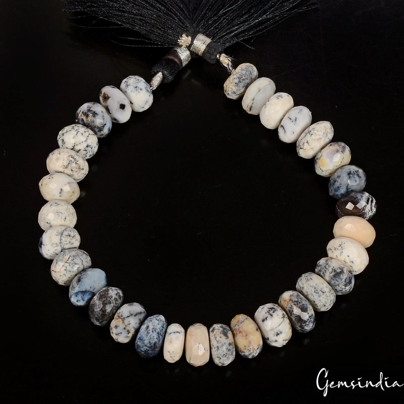 165.70 Cts/31 Pcs Natural Bi Color Dendrite Opal Gem Round Drill Beads Strand 8"