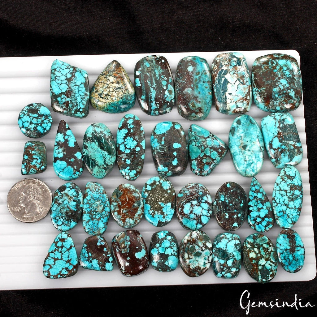 840 Ct/31 Pcs Natural Blue USA Spiderweb Turquoise Mix Cab Loose Wholesale Gems