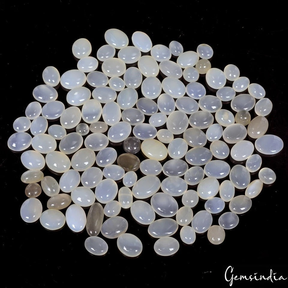 120 Pcs Natural Silky Moonstone 8-22mm Oval Cabochon Untreated Gemstones 1000 Ct