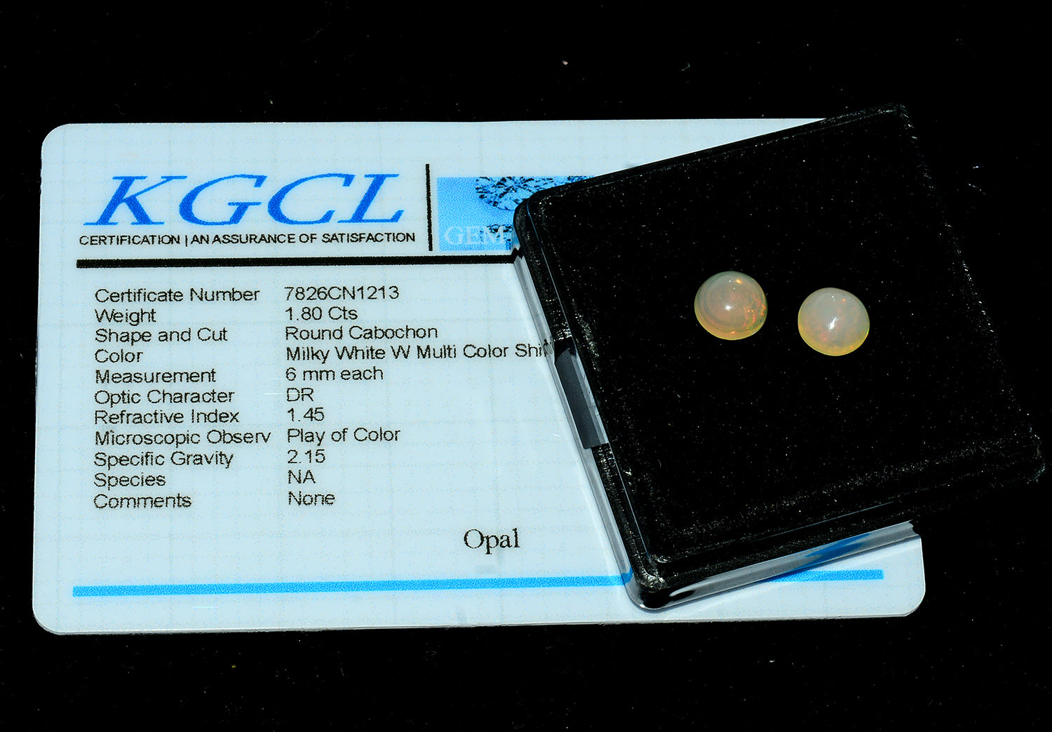 1.80 Ct 6mm Round Cab Certified Opal Pair- Lustrous Color Play, Ethiopian Gems
