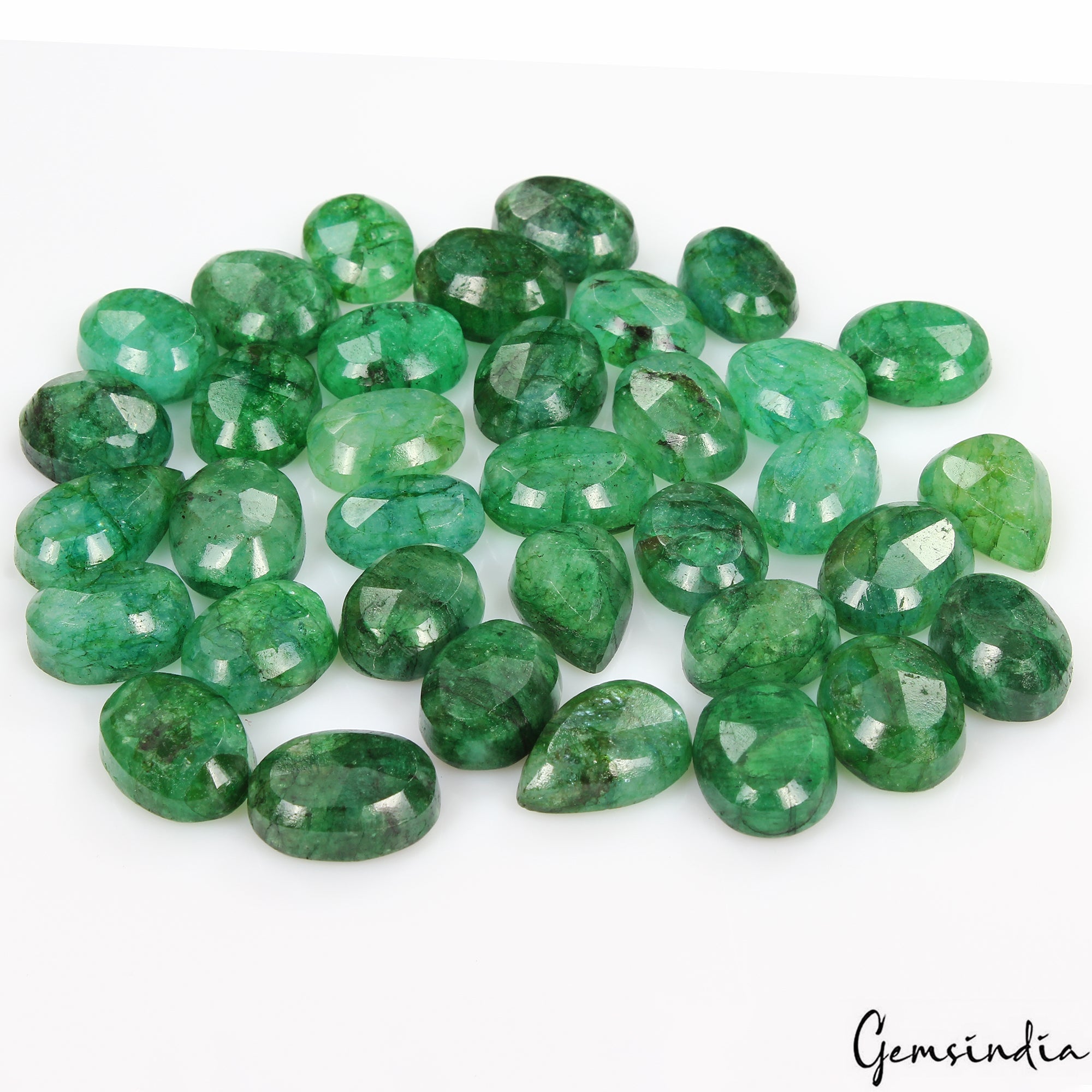 440 Ct/35 Pcs Natural Brazilian Green Emerald Mix Cut Loose Gems Lot For Jewelry