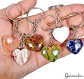6 Pcs Beautiful Natural Multi Color Gemstones Heart Shape Key Chains for Gift