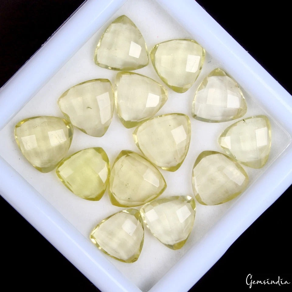 13 Pc Natural Lemon Quartz Citrine Trillion Checker Cut Untreated Loose Gemstone