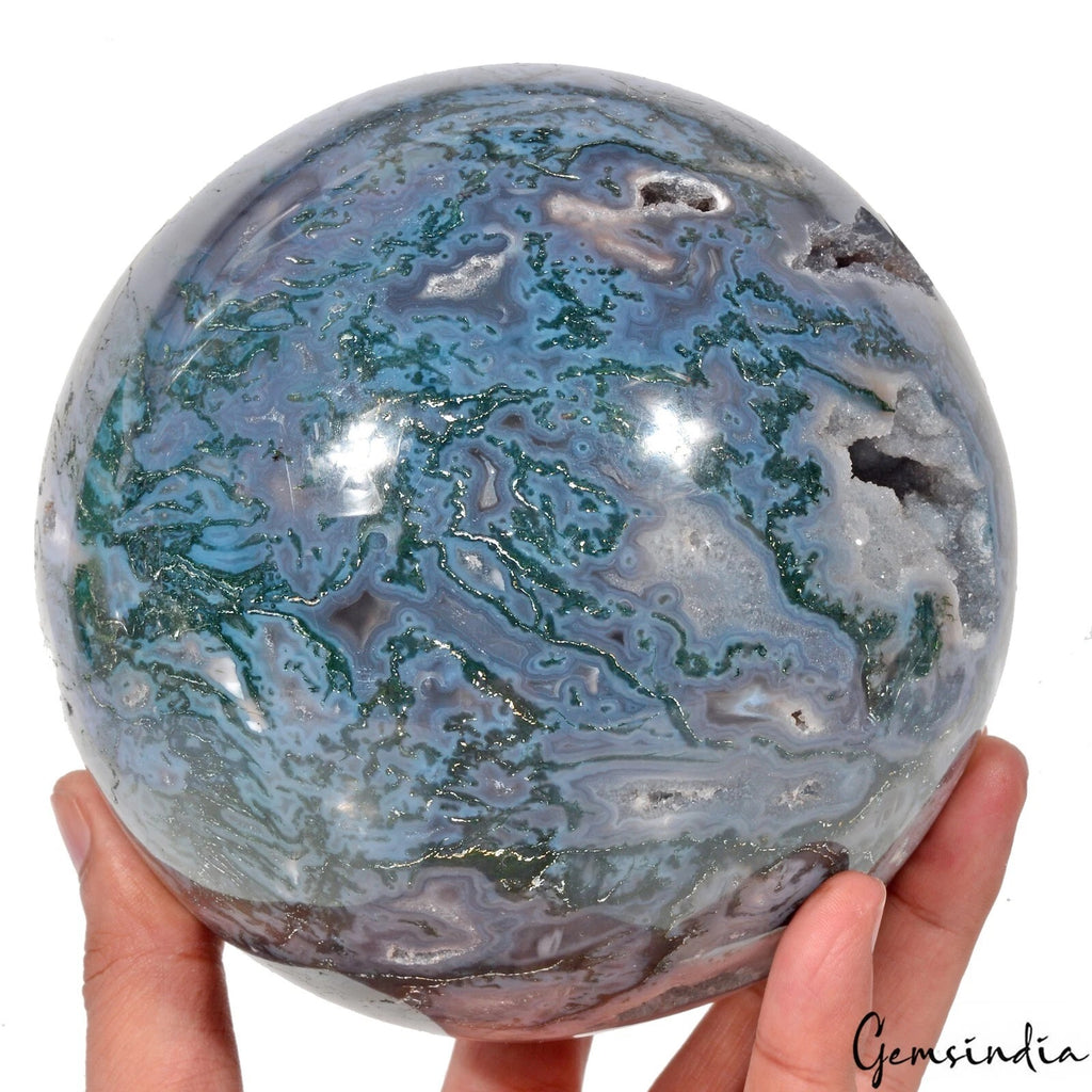 Moss Agate Sphere, Untreated — 5 Inch, 3.470 Kg (17350 Ct)