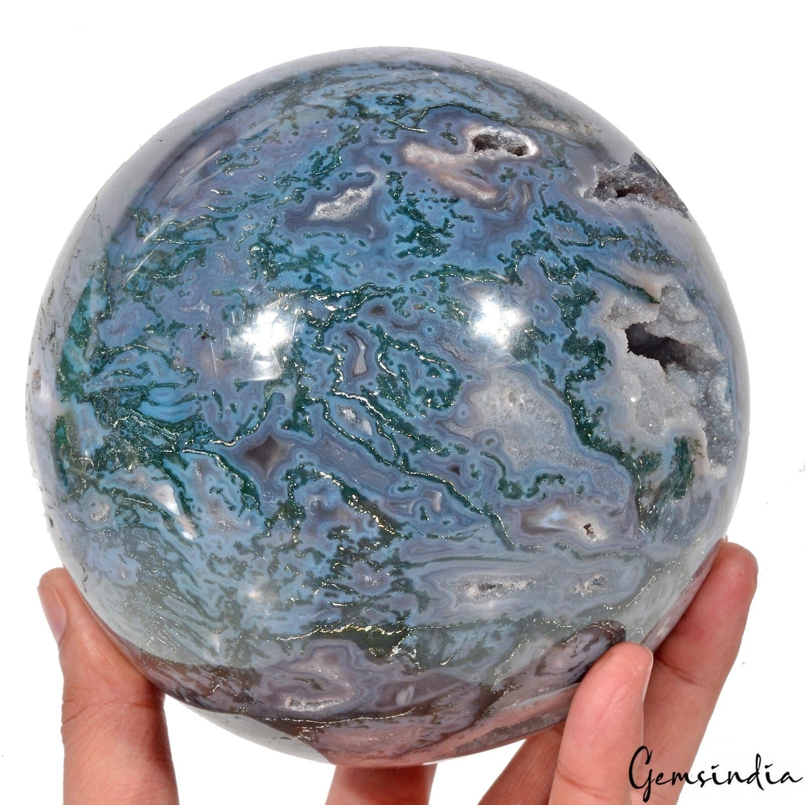 Moss Agate Sphere, Untreated — 5 Inch, 3.470 Kg (17350 Ct)