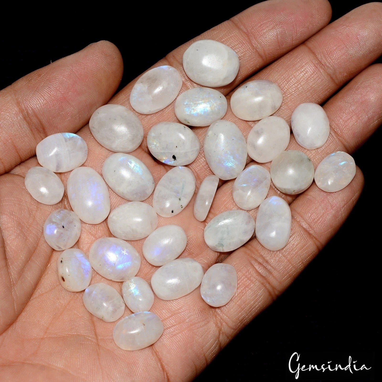 240 Cts/30 Pcs Natural Untreated Blue Shine Moonstone Oval Cab Loose Gems Lot