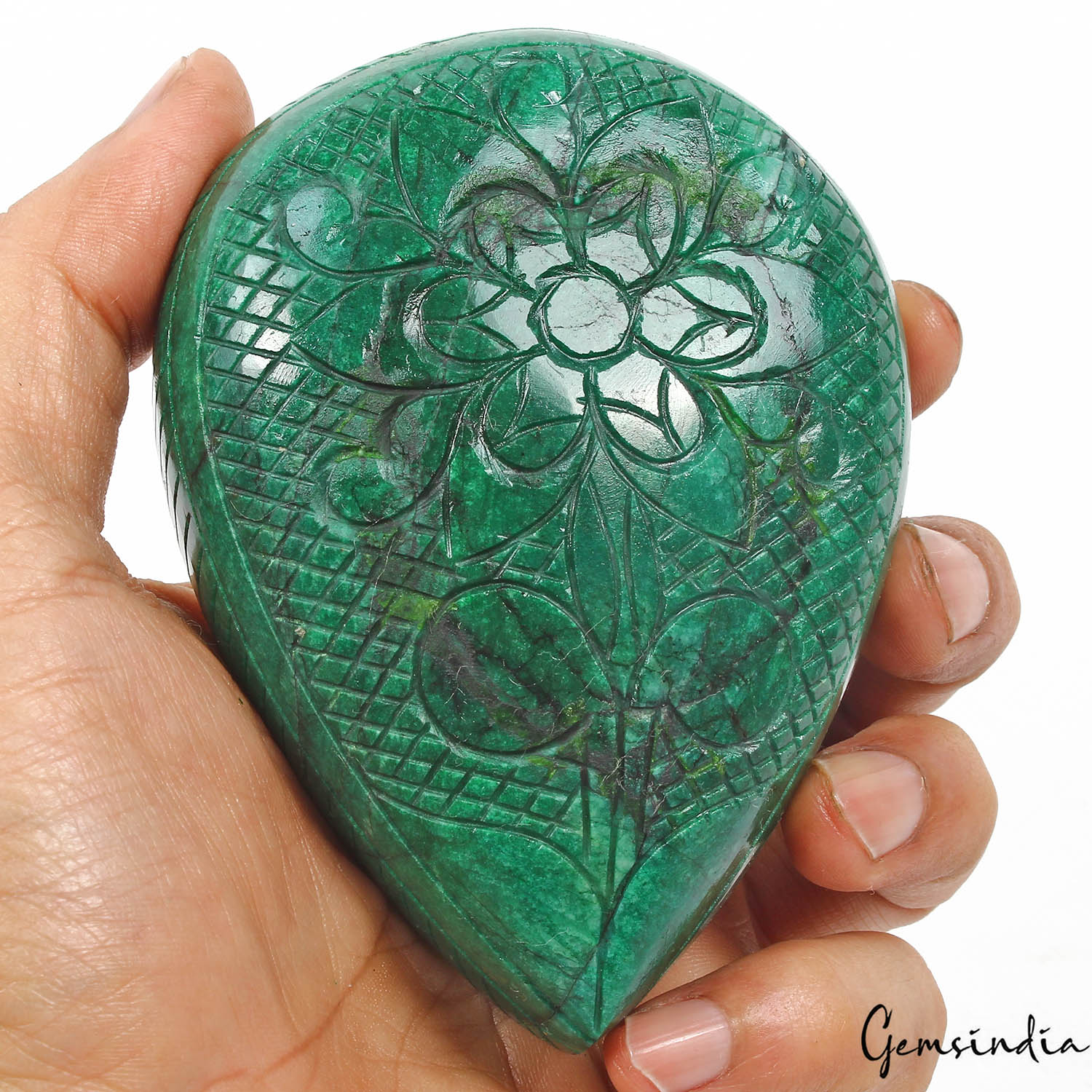 Certified 1740 Ct Natural Brazilian Green Emerald Pear Cut Carved Loose Huge Gem