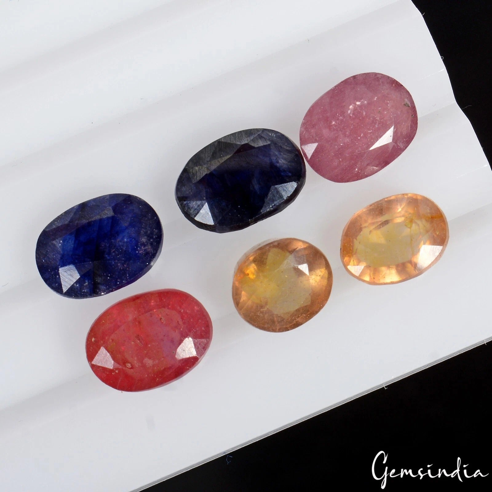 Certified 25.55Ct/6 Pcs Red Ruby Ceylon Blue Yellow Sapphire Oval Cut Loose Gems