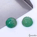 2 Pcs Natural Green Colombian Emerald 10mm Round Carved Certified Gemstones Pair