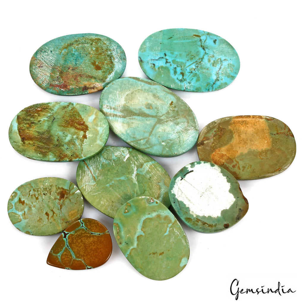 500 Cts/10 Pcs Natural Green Blue Turquoise Oval Cab Loose Rare Gems For Pendant