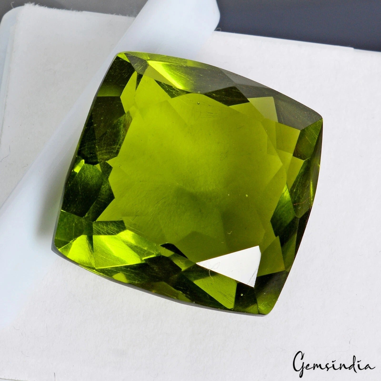 74.60 Cts Stunning Heena Green Peridot Lab-Created Loose Cushion Cut Hydro Gem