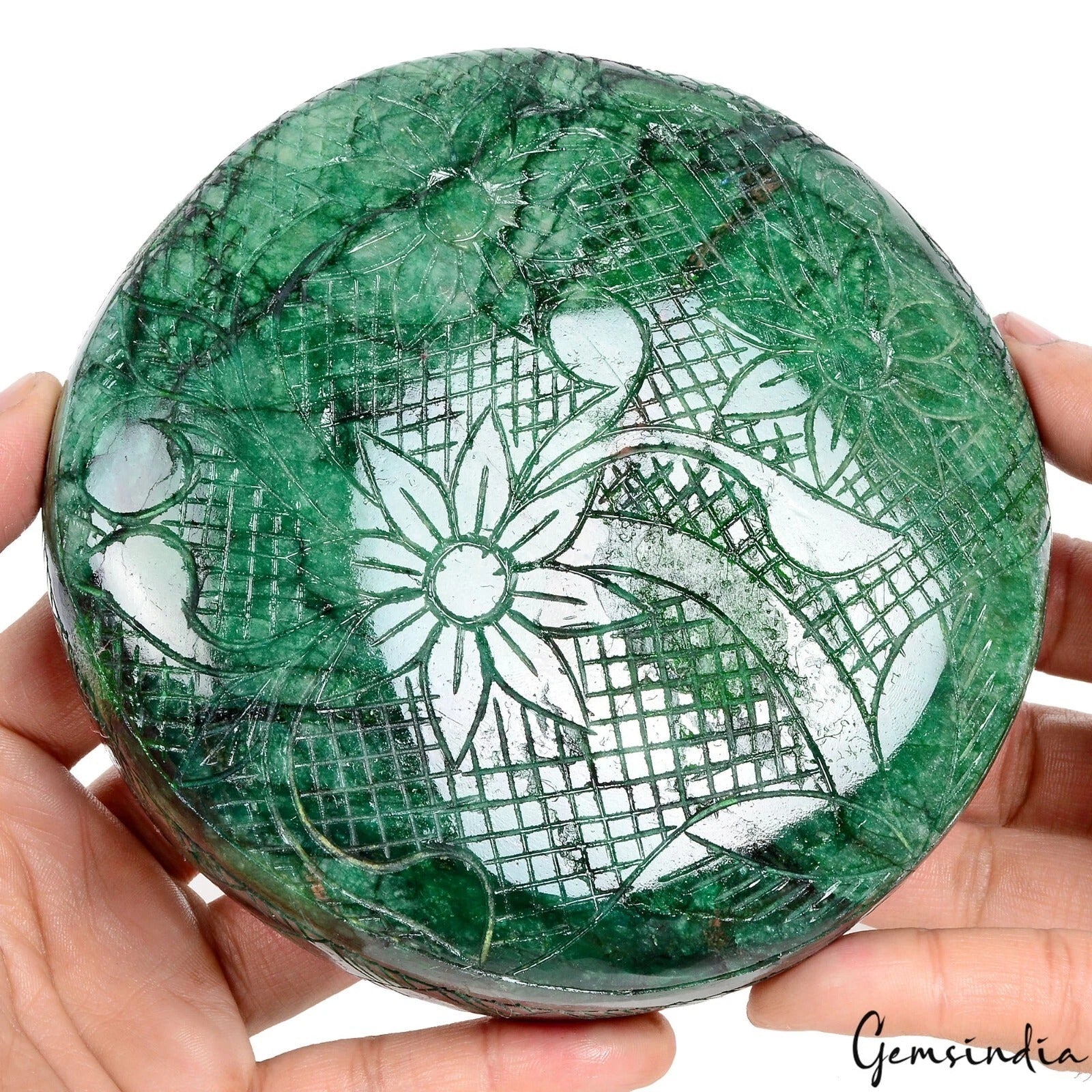 7525 Ct Moghul Hand Carved 100% Natural Emerald Round Gemstone with Certificate