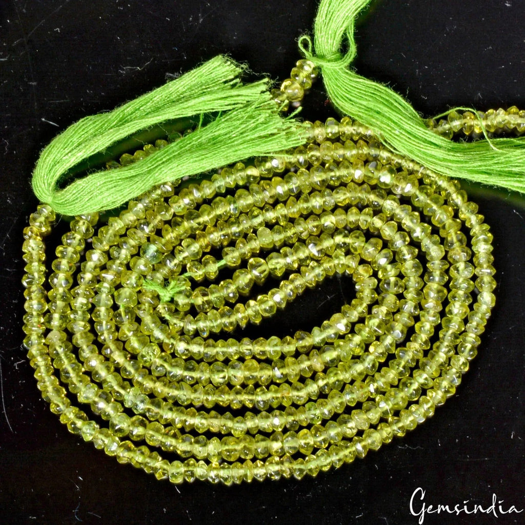 AAA Natural Peridot Rondelle Shape Faceted Gemstone Beads 13 in 3 Strand 123+Ct