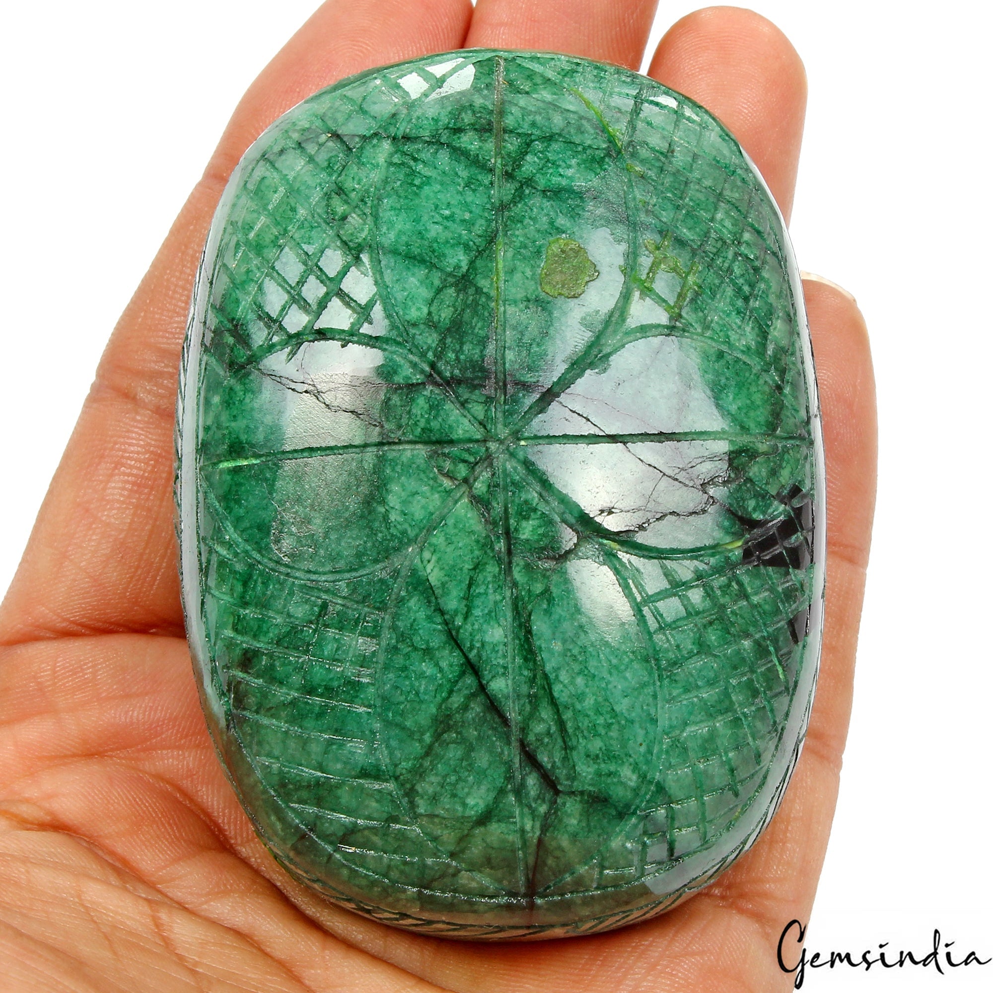 1600 Ct Natural Green Emerald Hand Carved Loose Oval Shape Brazil Huge Gemstone