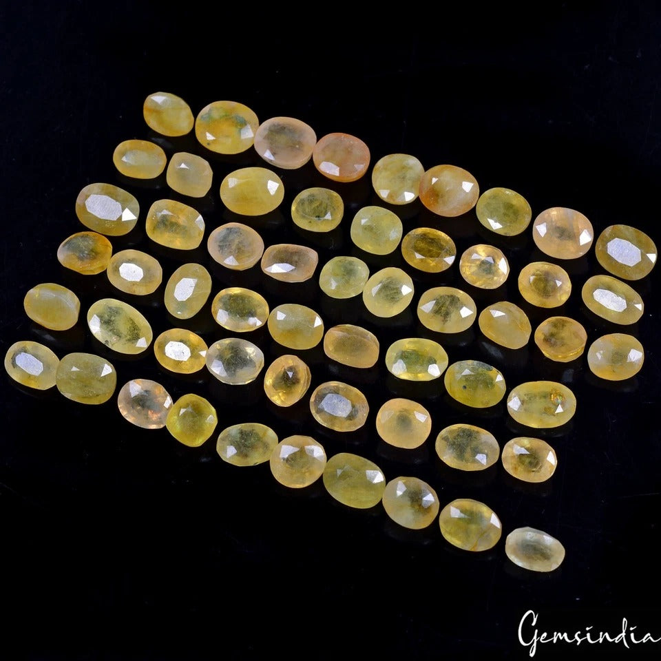 Yellow Sapphire Lot, Loose Gemstone, Untreated — 56 Pieces, 8mm to 12mm, 200 Ct, Sri Lanka