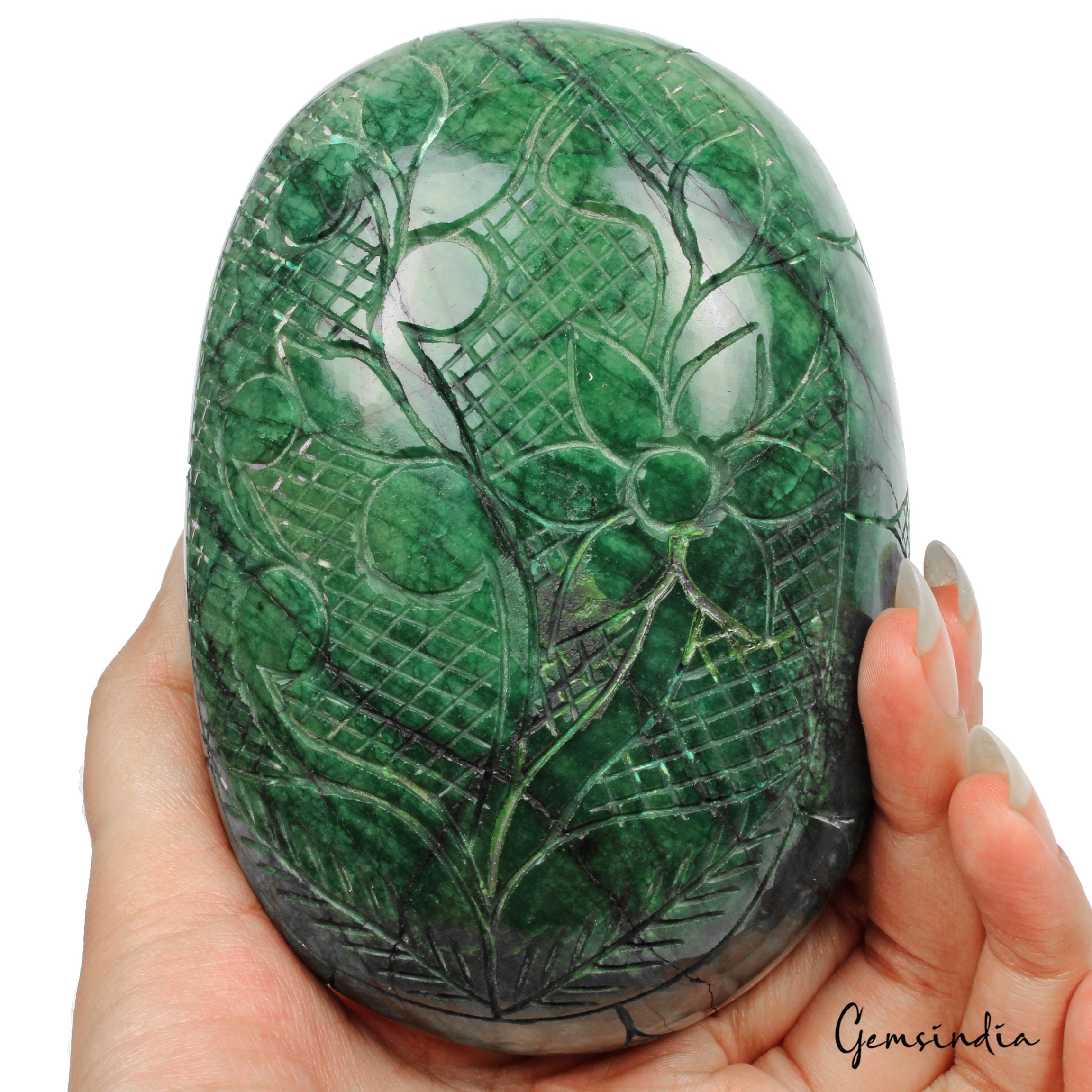 4750 Ct Natural Green Brazilian Emerald Oval Cut Carving Earth Mined Gemstone