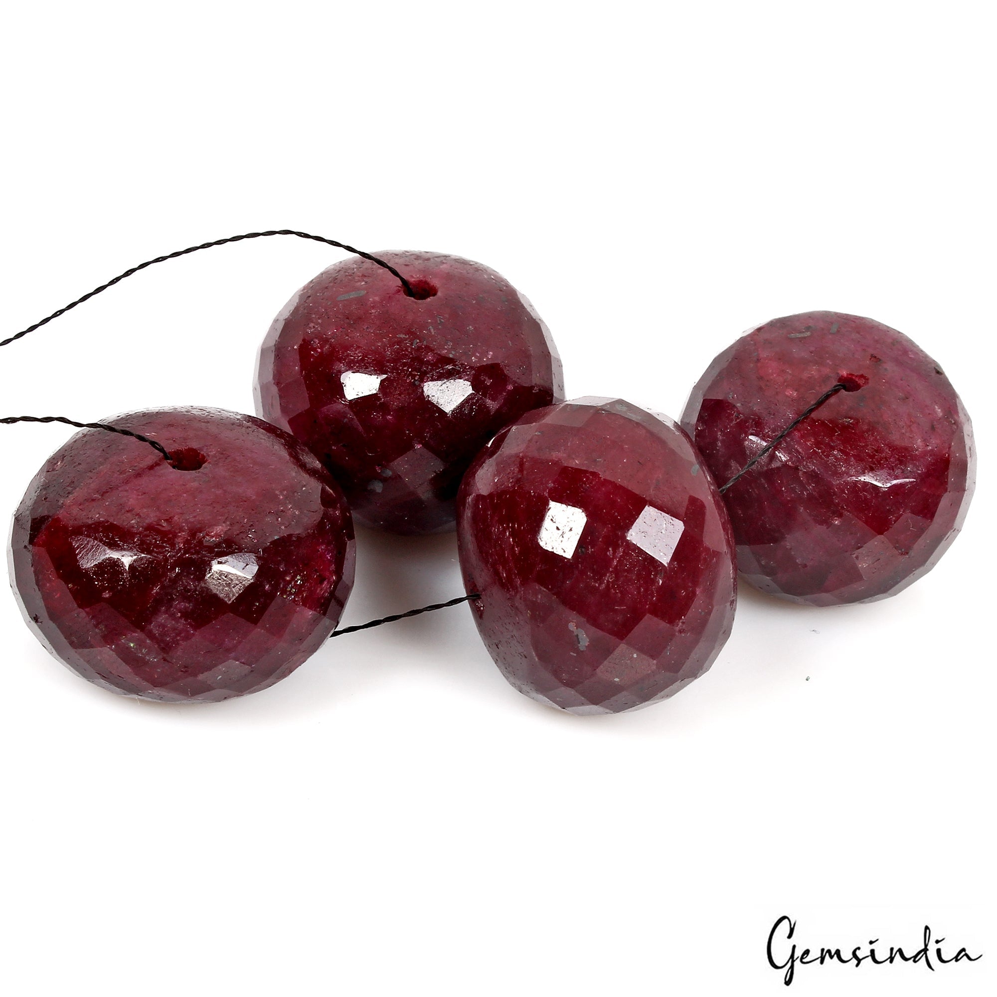 520 Cts/4 Pcs Natural African Red Ruby Round Faceted Drill Bead Loose Gems Lot