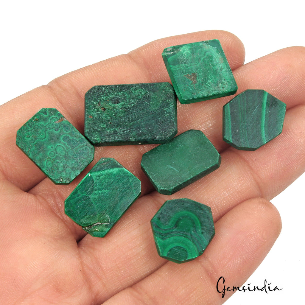 149.30 Cts/7 Pcs Natural Untreated Green Malachite Fancy Cut Loose Gemstones Lot