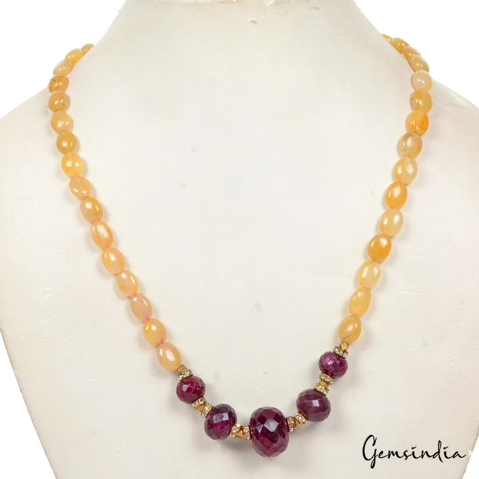 18" Long Natural Ruby Quartz Gemstone Beaded Handmade Women Necklace Jewelry