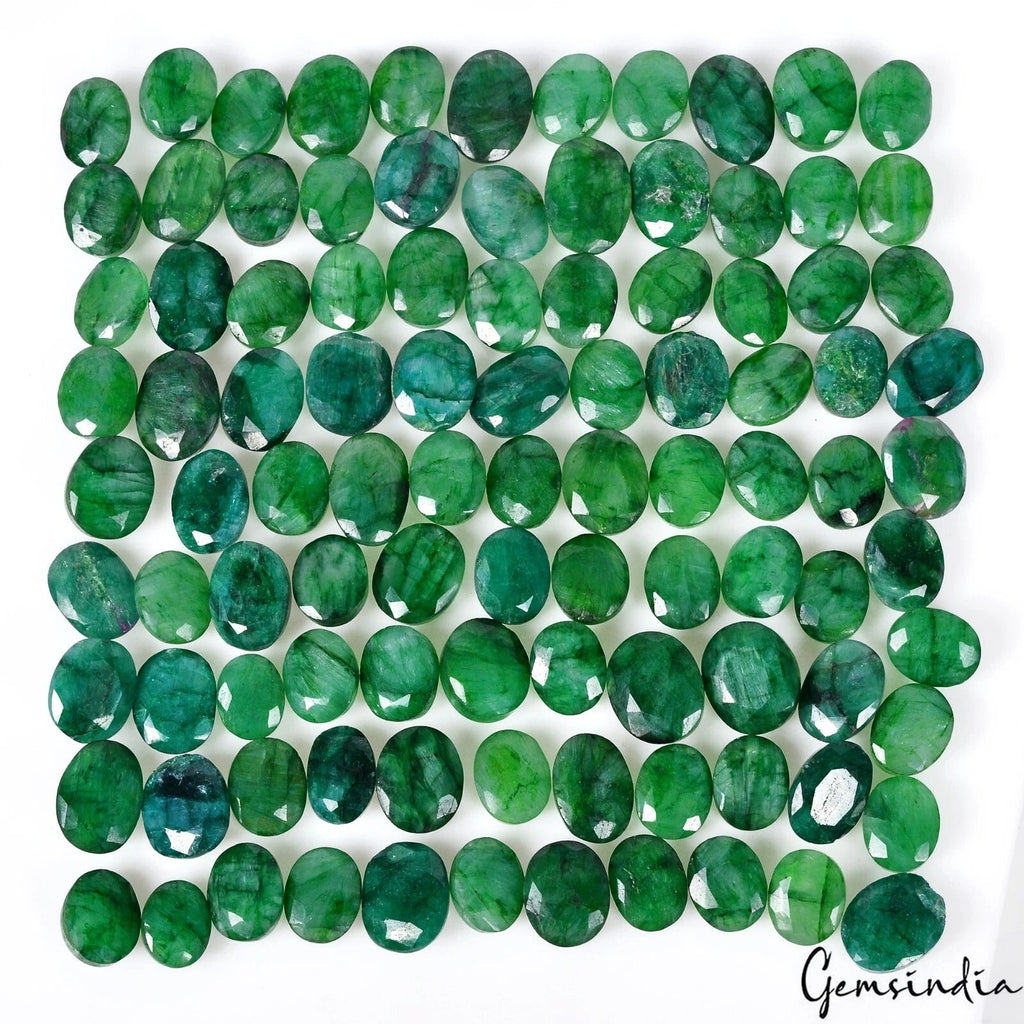 Natural Zambian Green Emerald Oval Faceted Cut Loose Gemstones Lot 1180 Ct 100Pc
