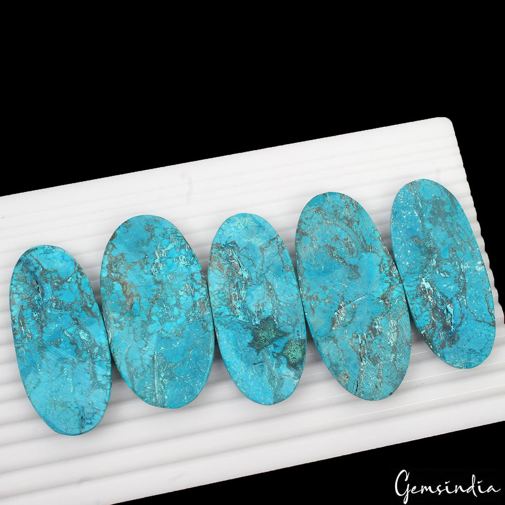 1180 Ct/5 Pcs Natural Blue Spiderweb USA Turquoise Ova Cab Loose Gem For Pendant