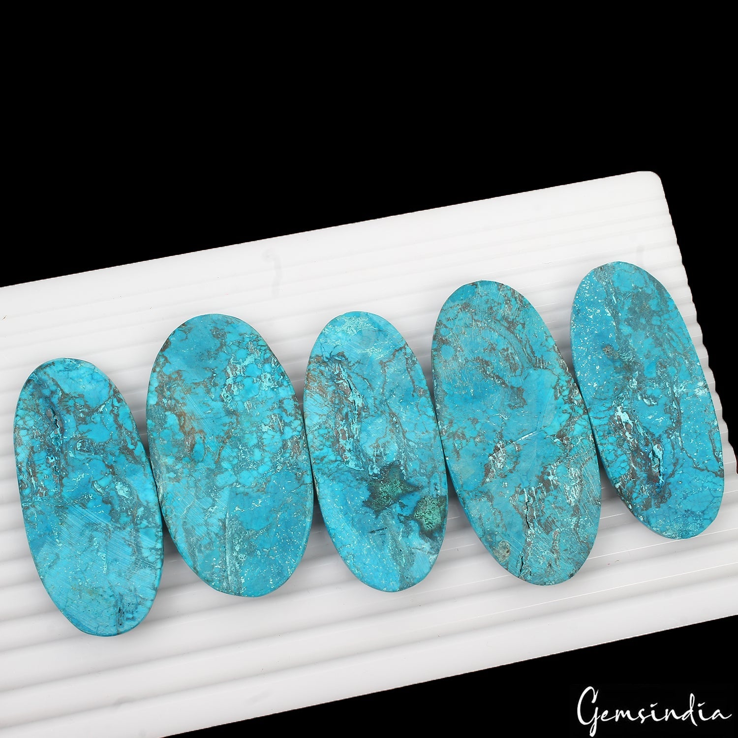 1180 Ct/5 Pcs Natural Blue Spiderweb USA Turquoise Ova Cab Loose Gem For Pendant