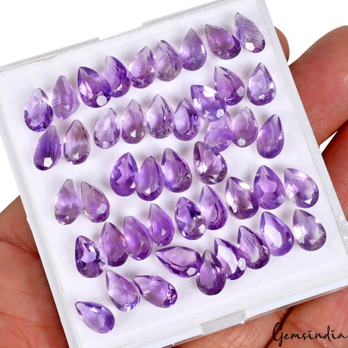 Amethyst Lot, Loose Gemstone, Pear Faceted Cut, Untreated — 45 Pieces, 8mm, 57.60 Ct, Brazil