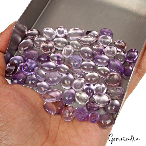 Amethyst Lot, Cabochon, Untreated, Purple — 60 Pieces, 8mm to 14mm, 230 Ct, Madagascar