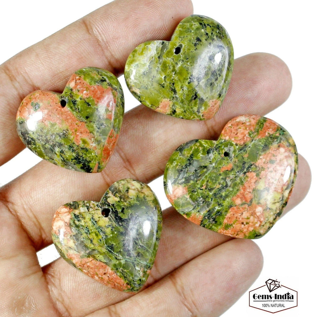 340 Ct Natural Untreated Unakite Jasper Heart Cab Bead Gems Lot 4Pc For Jewelry