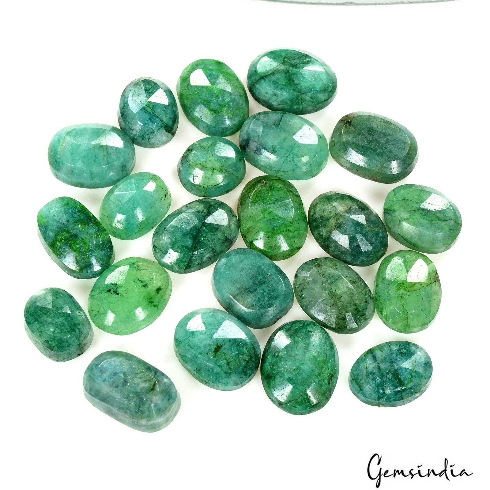 Emerald Lot, Loose Gemstone, Color Enhanced, Green — 22 Pieces, 14mm to 19mm, 300 Ct, Brazil