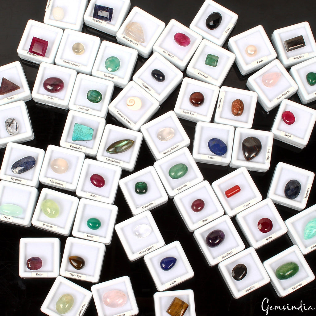 50 Pcs Estate Genuine Multi Gems Loose Multi Color Gemstones Collection w/ Boxes