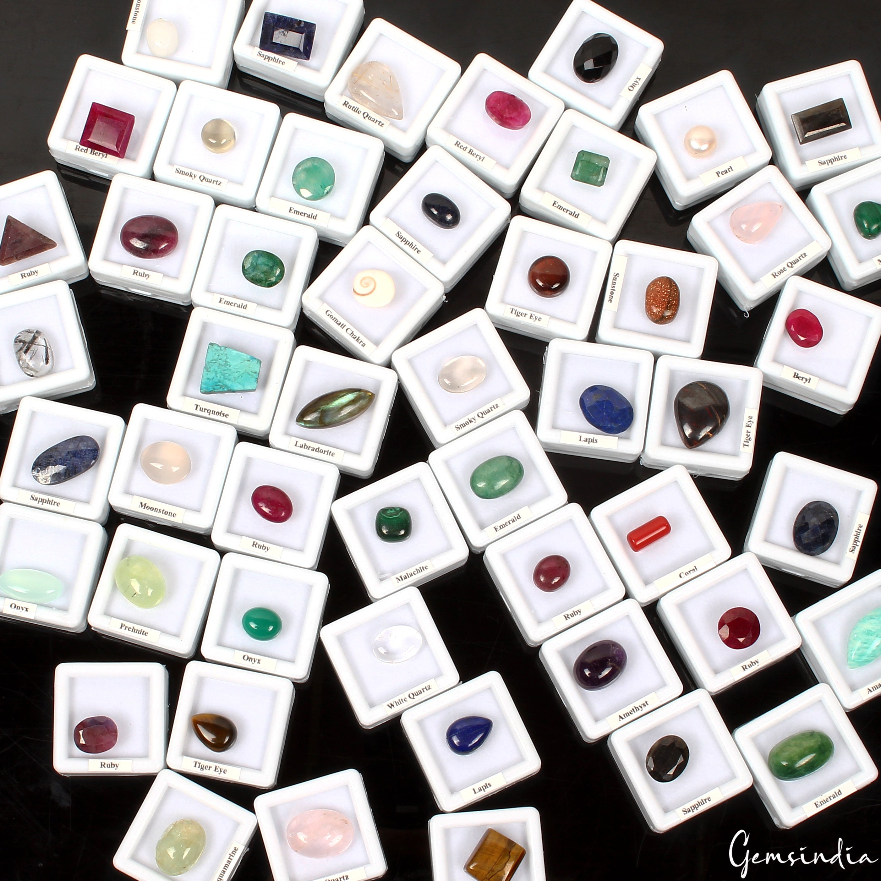 50 Pcs Estate Genuine Multi Gems Loose Multi Color Gemstones Collection w/ Boxes