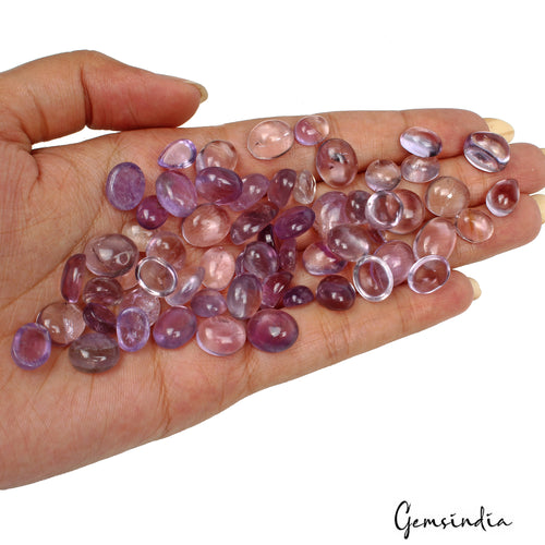 Amethyst Lot, Cabochon, Untreated, Purple — 60 Pieces, 8mm to 14mm, 230 Ct, Madagascar