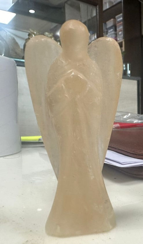 3 Inch Light Pink Quartz Angel ~ Carved gemstone