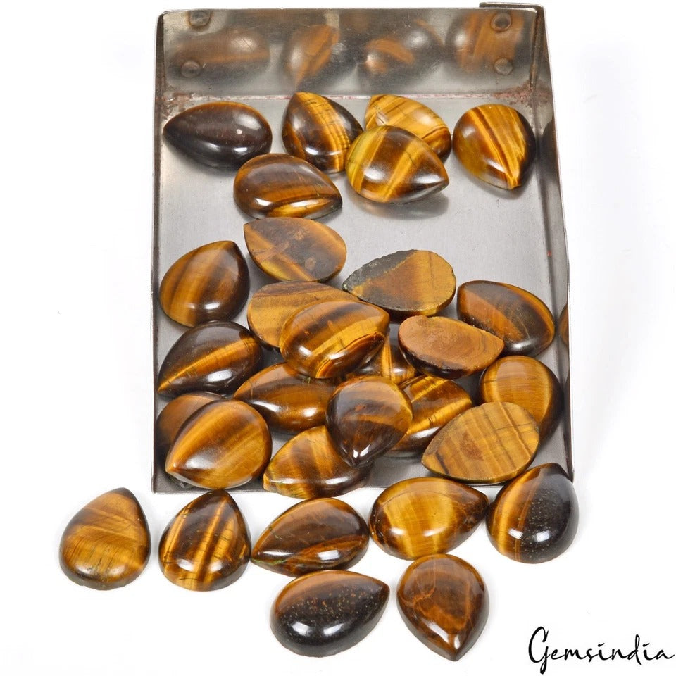 370 Cts/30 Pcs Natural Untreated Bi-Color Tiger Eye Pear Cabochon 20mmx15mm Gems