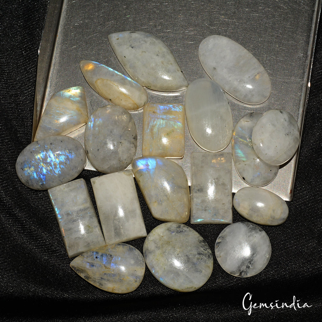 390 Ct Natural Untreated Blue Shine Moonstone Mix Cabochon Loose Gems Lot 18 Pcs