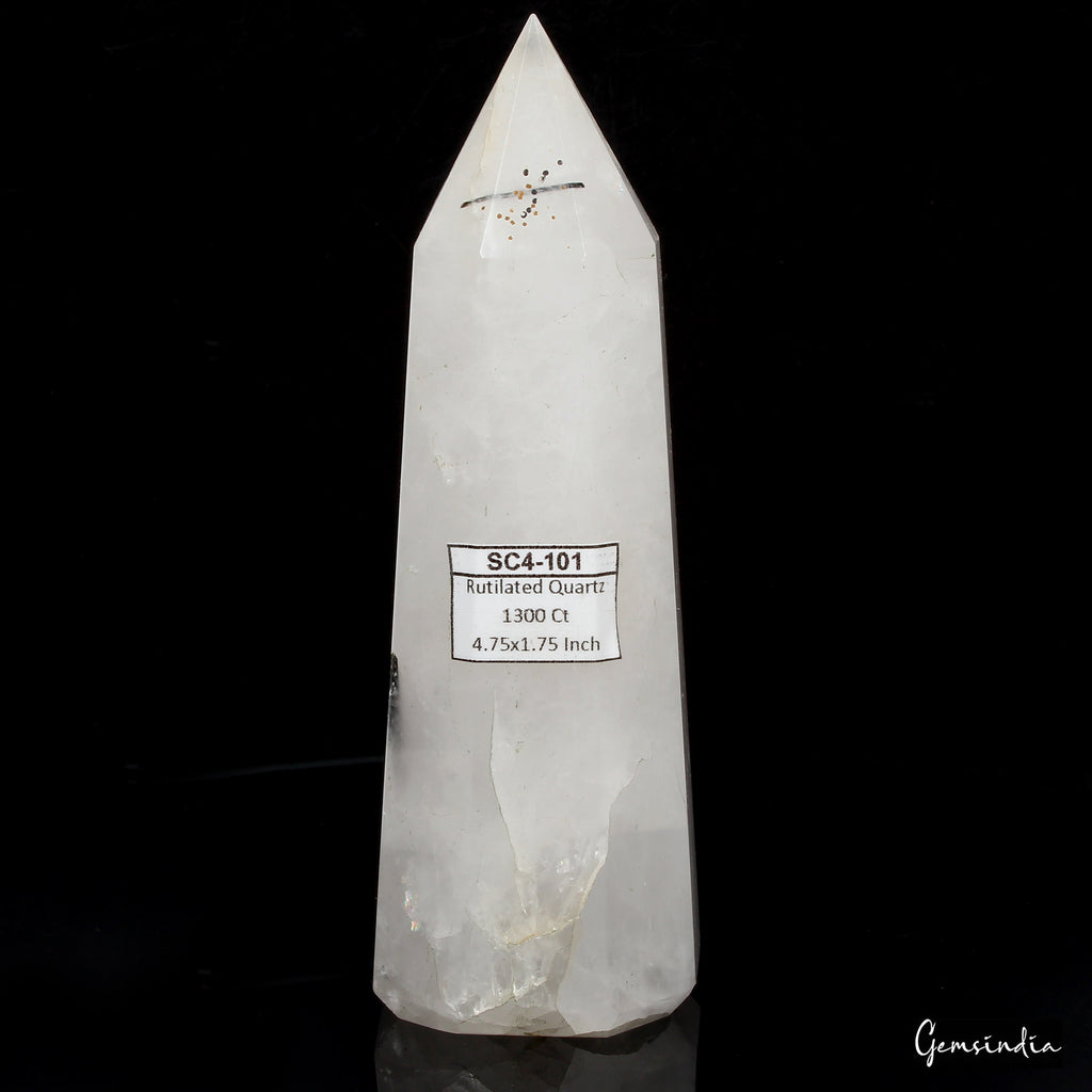 4.75 Inch Black Tourmaline Rutilated Quartz Obelisk Tower Crystal Point Healing