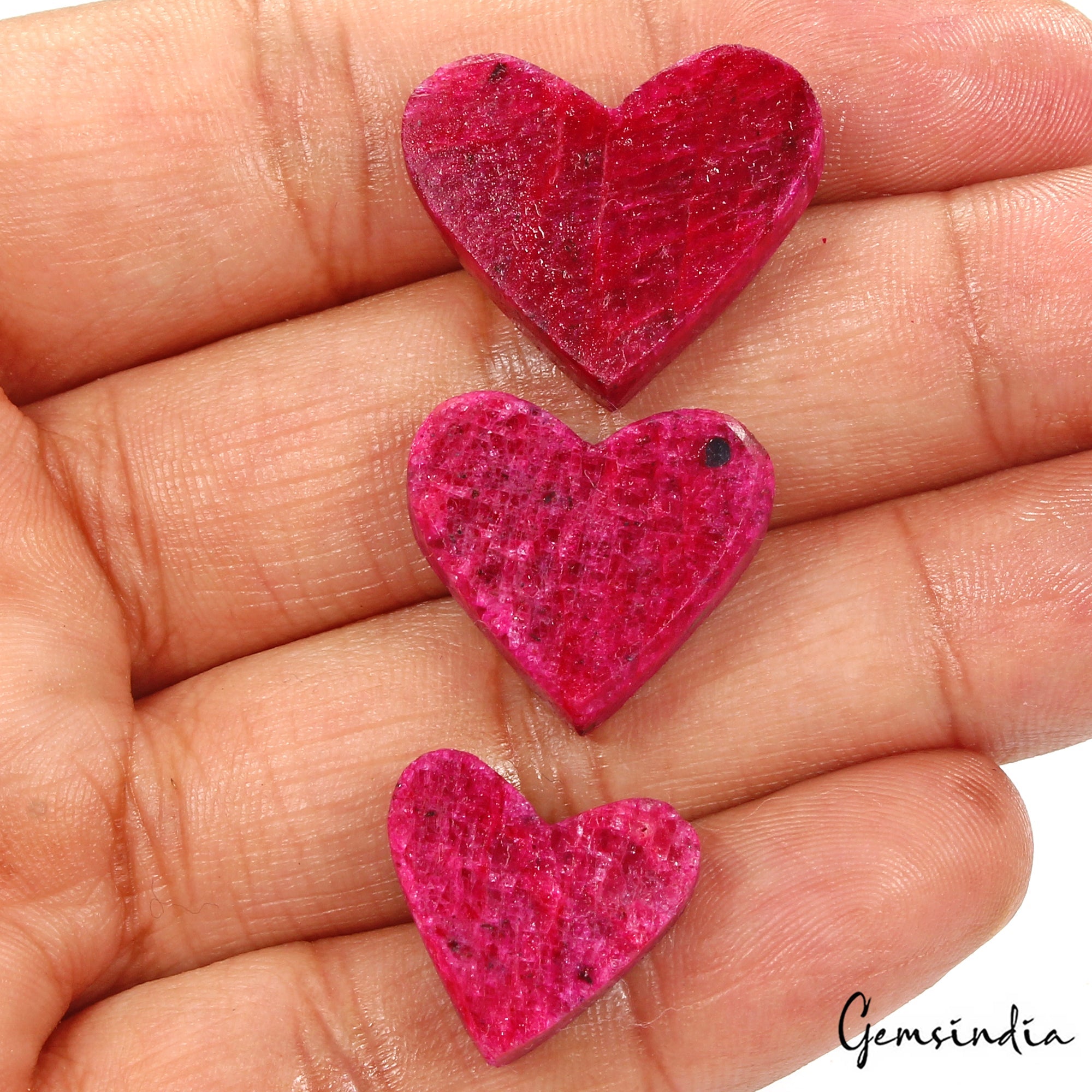 Certified 73.60 Ct/3 Pcs Natural Red Ruby Heart Cut Loose 16-20mm Gems For Jewel