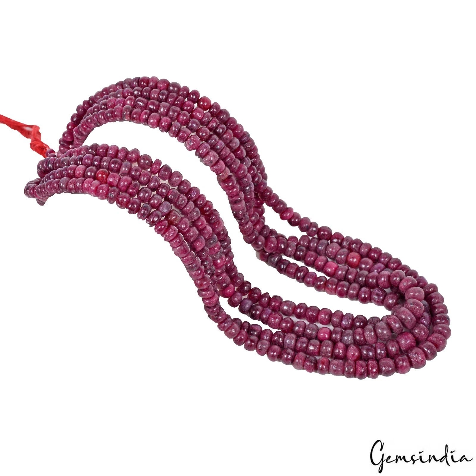 925 Cts/4 Strand Natural Red Ruby Gems Round Cab Drilled Beaded 19" Each Strand
