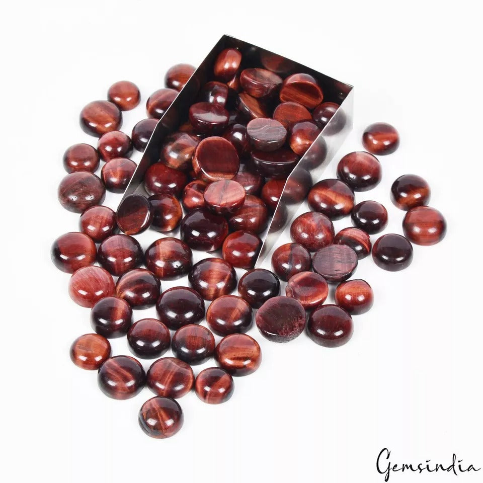 450 Ct/76 Pcs Natural Red Tiger Eye Untreated Round Cab Loose Gems For Jewelry