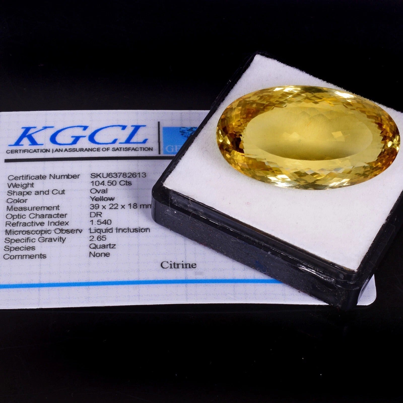 Large & Clean 104.50 Ct Natural Yellow Citrine Oval Cut Loose Certified Gemstone
