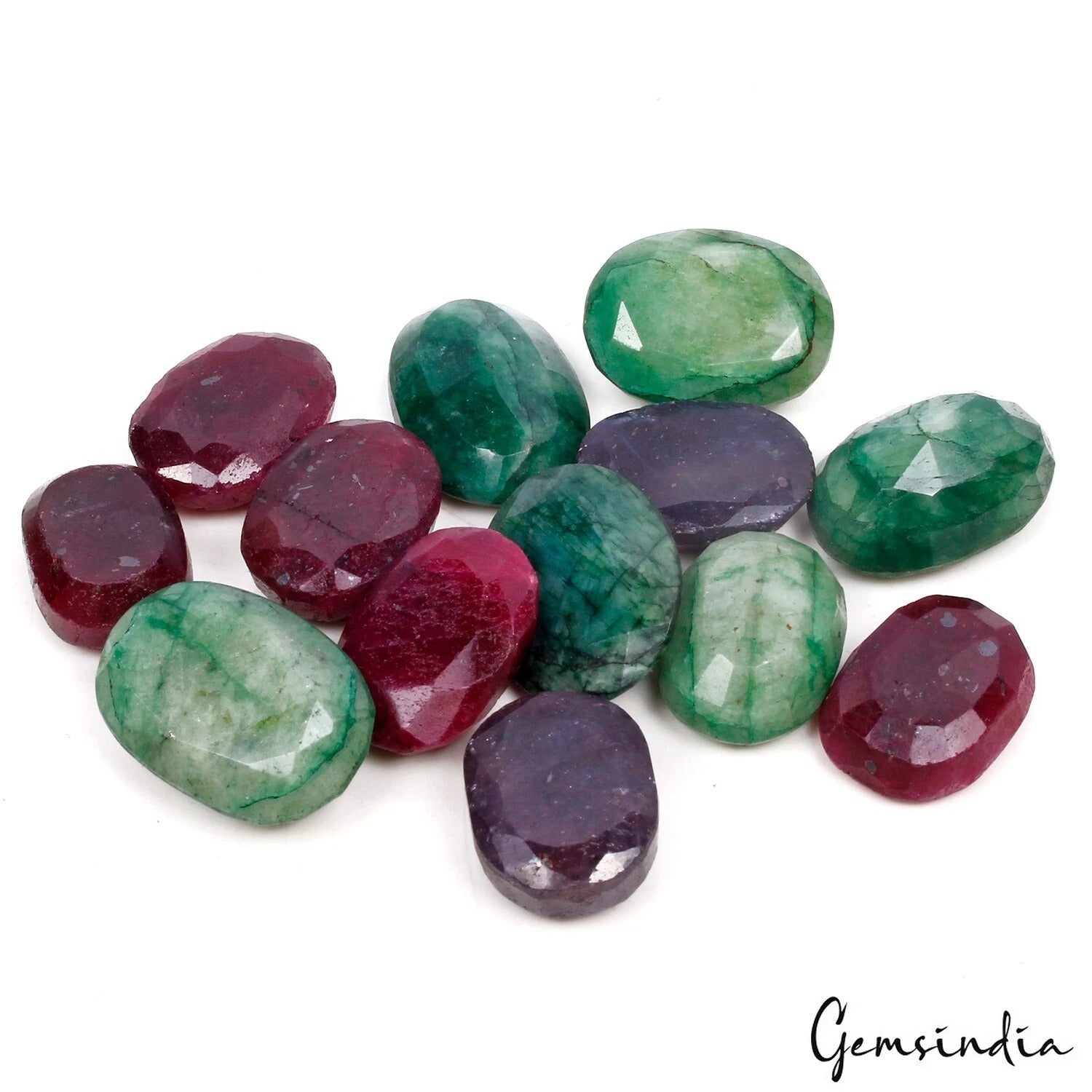 300 Cts/13 Pcs Natural Multi Color Ruby Emerald Sapphire Mix Cut Loose Gemstones