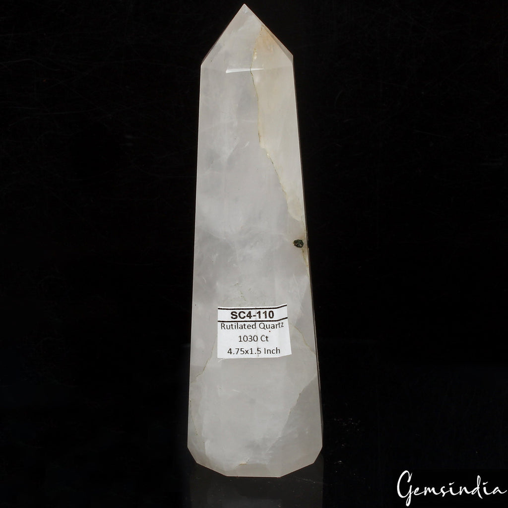 4.7" Natural Black Tourmaline Rutilated Quartz Tower Crystal Point Obelisk Stone