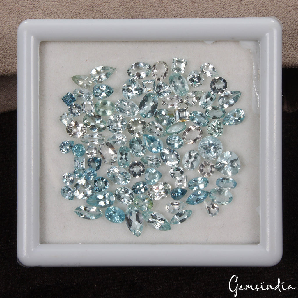 84 Pcs Natural Blue Aquamarine Mix Cut 2.5-8mm Loose Jewelry Gemstones~21.20 Cts