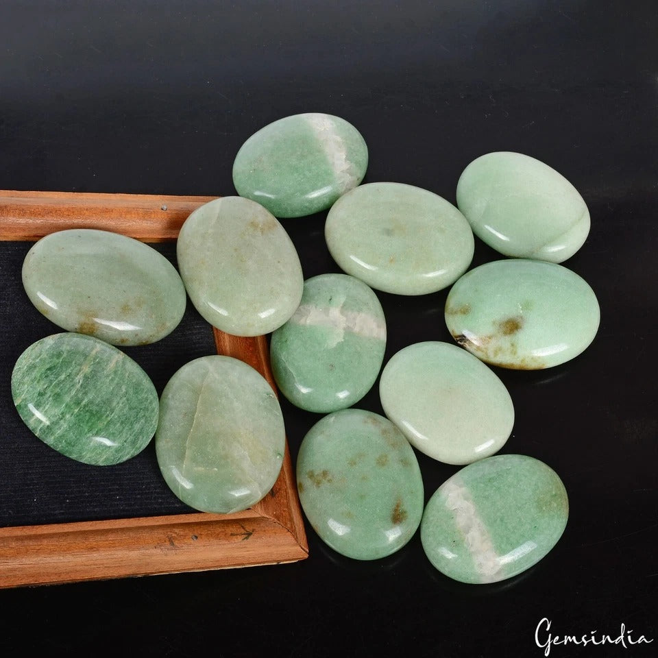 5000 Cts/12 Pcs Natural Green Aventurine Oval Cab Wholesale Palm Gemstones Lot