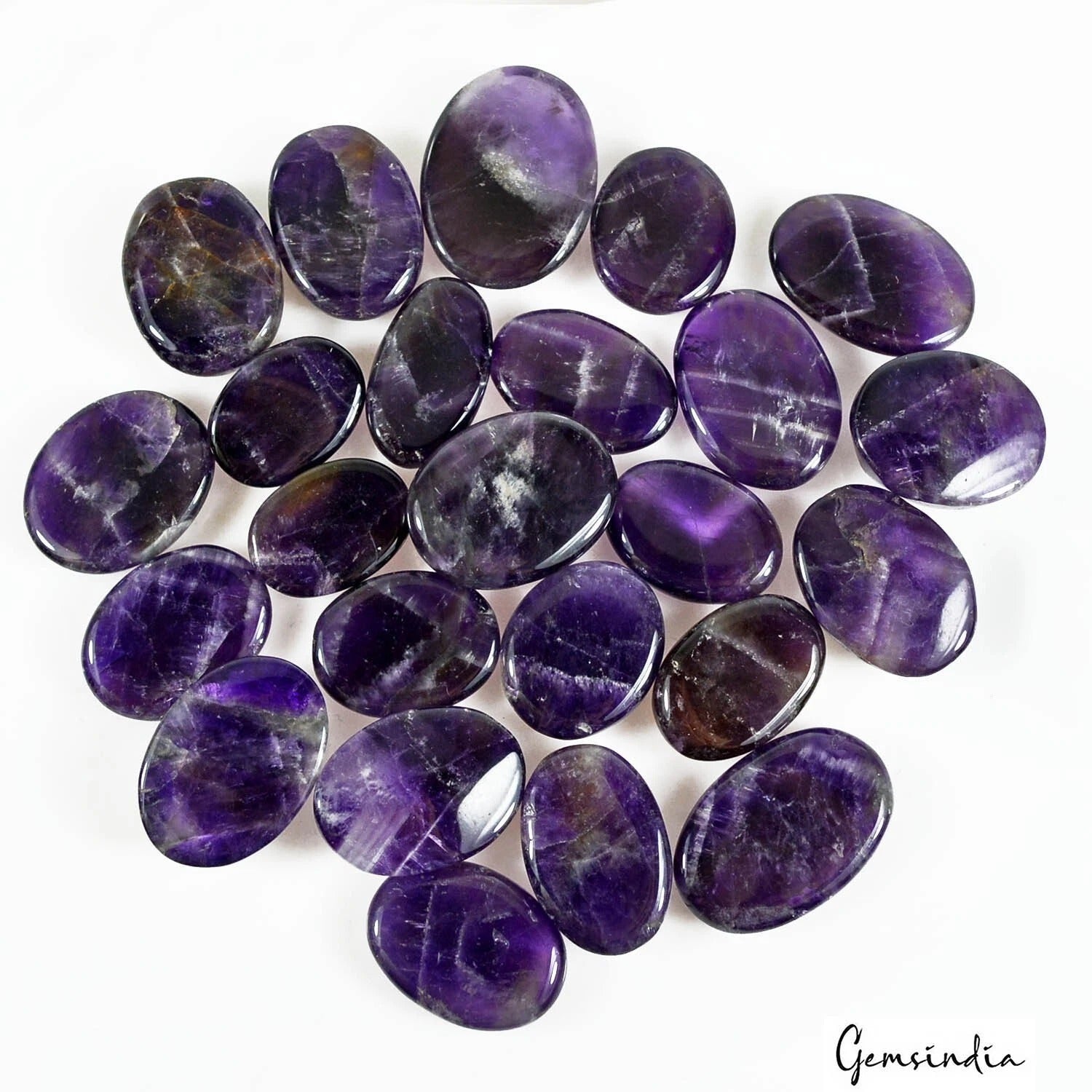 Amethyst Lot, Cabochon, Untreated, Purple — 24 Pieces, 20mm to 26mm, 500 Ct, Uruguay